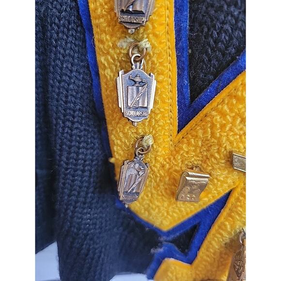 Vintage Academia Medals Puritan Natch Black Letterman Wool Sweater Mens Sz Small - Picture 14 of 16